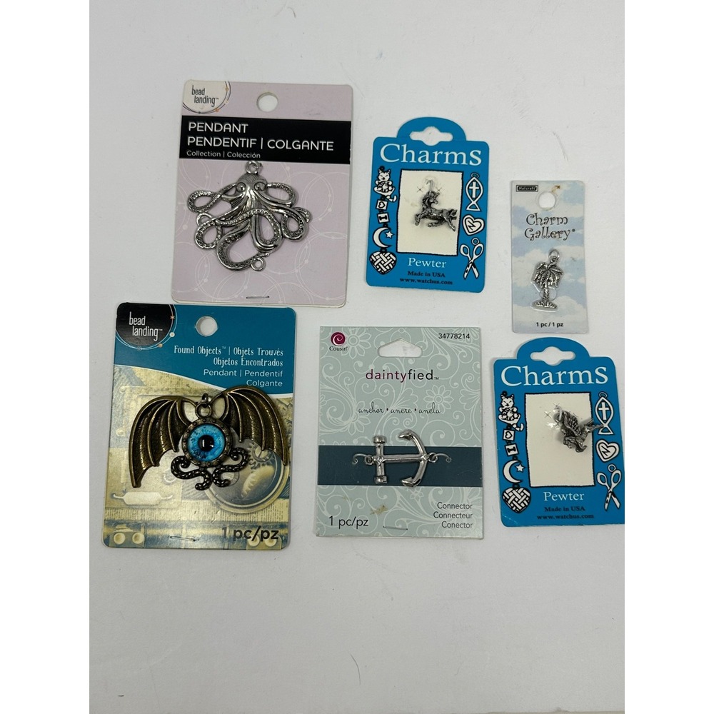 NEW Lot of 6 Metal Charms Pendants Pegasus Horse Octopus Dragon Tree Anchor D9